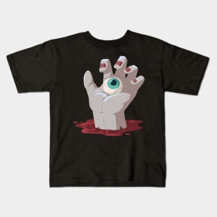 Hand from the grave holds an eye in the hand Kids T-Shirt